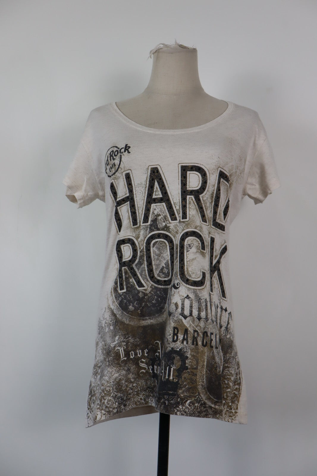 HARD ROCK BARCELLONA MAGLIA DONNA TG. L WOMAN CASUAL VINTAGE T-SHIRT TOP COTONE