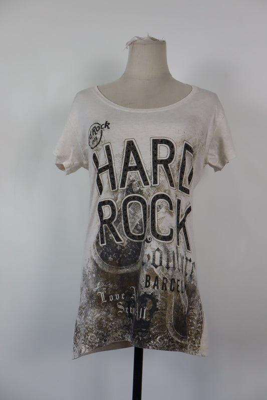 HARD ROCK BARCELLONA MAGLIA DONNA TG. L WOMAN CASUAL VINTAGE T-SHIRT TOP COTONE