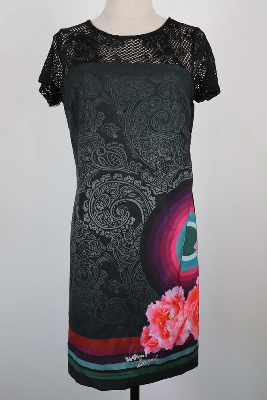 DESIGUAL  VESTITO ABITO DONNA TG. 42 MIDI WOMAN CASUAL VINTAGE DRESS PIZZO LACES