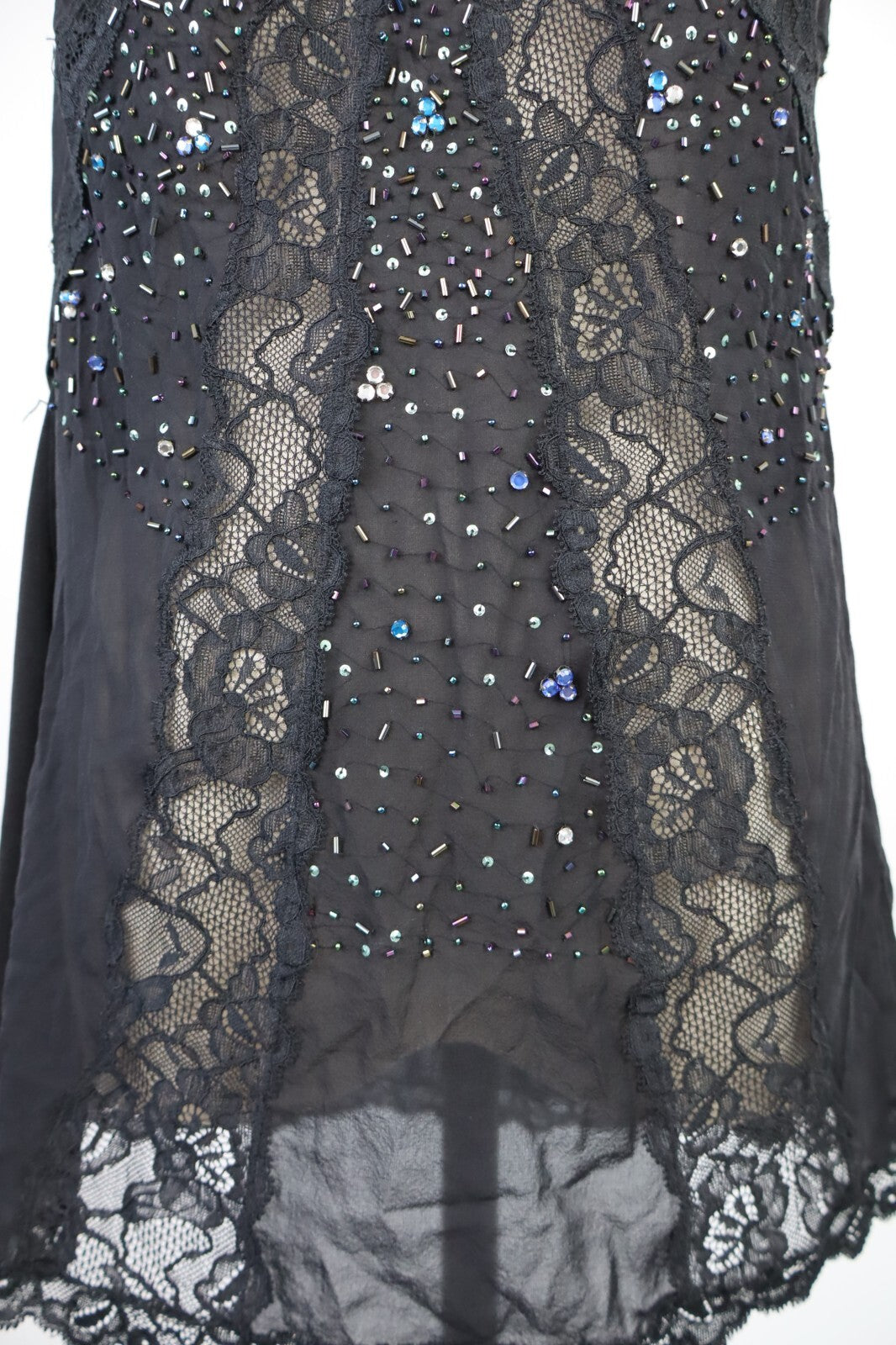 MAGLIA SLIP TOP DONNA M/L WOMAN T-SHIRT IN PIZZO GLITTER SEXY VINTAGE Y2K 2000'S