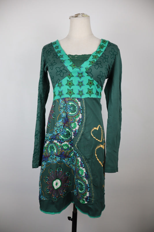 DESIGUAL  VESTITO ABITO DONNA 44 WOMAN CASUAL VINTAGE DRESS MANICA LUNGA LOGO