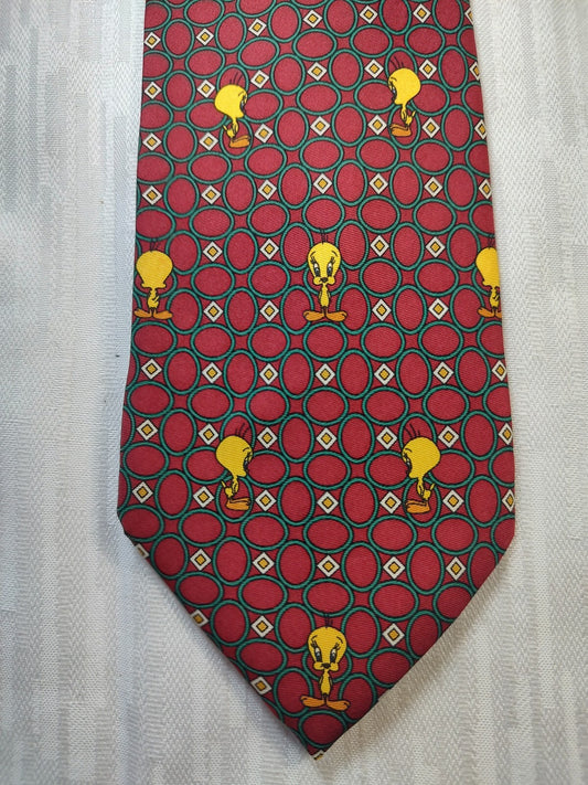 WARNER BROSS TWEETY 100% SILK TIE SETA CRAVATTA NECKTIE MADE IN ITALY CLASSIC