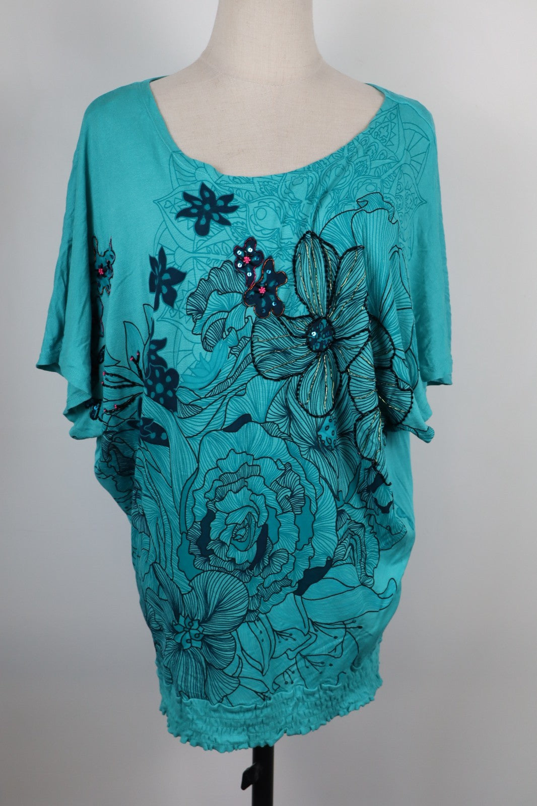 DESIGUAL MAGLIA DONNA TG. M WOMAN CASUAL VINTAGE T-SHIRT BLUSA PERLINE