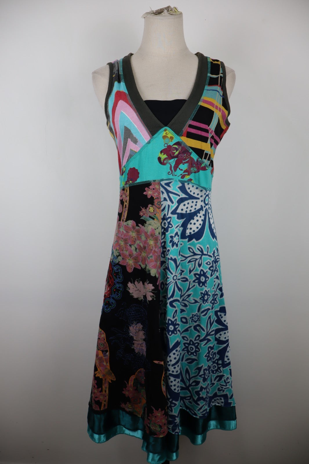 DESIGUAL VESTITO ABITO SMANICATO DONNA TG. L WOMAN CASUAL VINTAGE DRESS COTONE