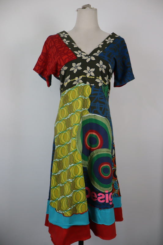 DESIGUAL VESTITO DONNA TG. M WOMAN CASUAL VINTAGE DRESS COTONE