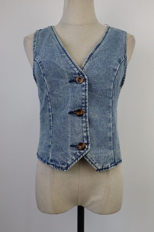 GIUBBINO JEANS GILLET SMANICATO DONNA M JACKET DENIM GRUNGE 90'MUSIC Y2K 2000'S