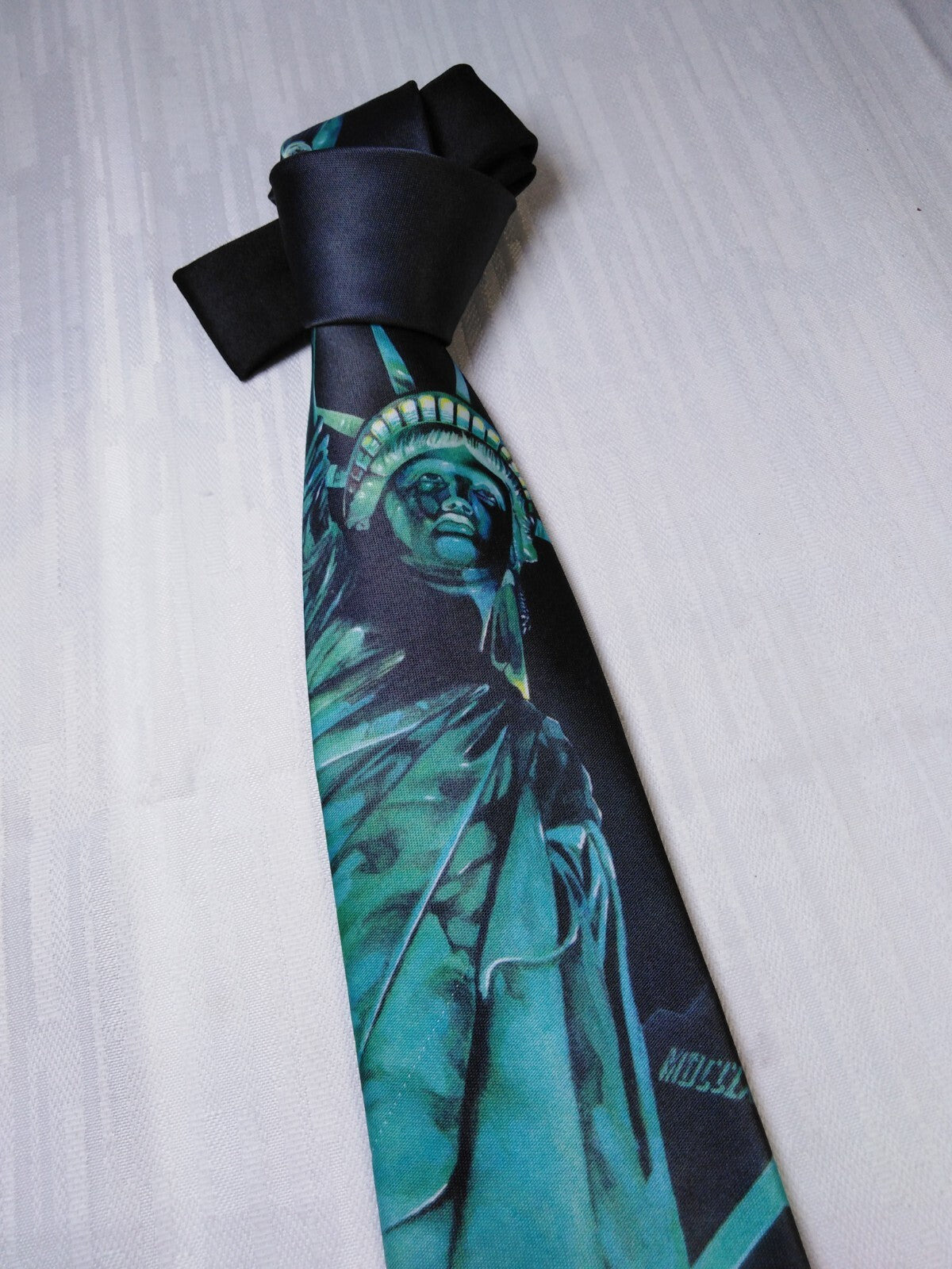 RALPH MARLIN POLIESTERE TIE CRAVATTA NECKTIE VINTAGE STATUE OF LIBERTY MADE USA
