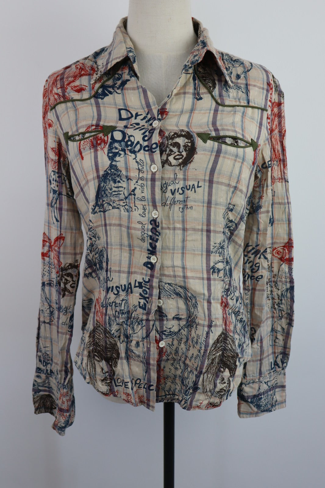 DESIGUAL CAMICIA DONNA TG. 38 WOMAN SHIRT CASUAL VINTAGE COTONE