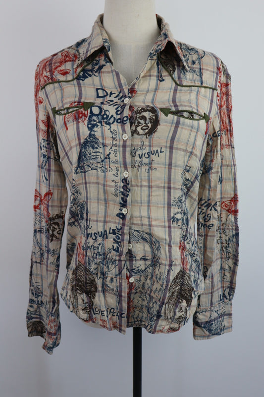 DESIGUAL CAMICIA DONNA TG. 38 WOMAN SHIRT CASUAL VINTAGE COTONE