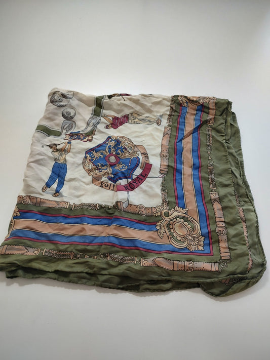 GOLF ROYAL CLUB FOULARD 100% SILK SETA SCARVES SCARF SQUARE MADE IN ITALY UNISEX