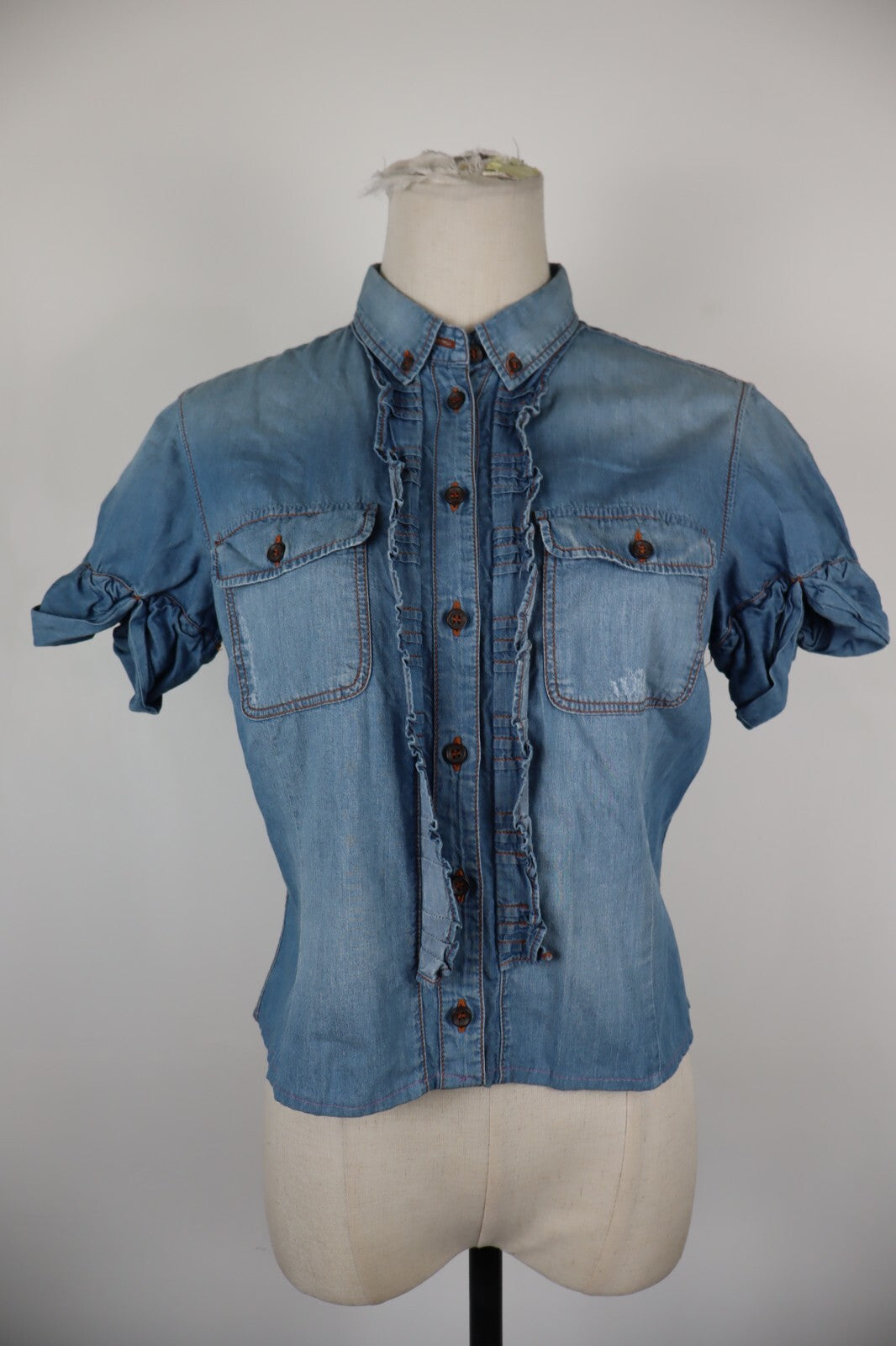 HENRY COTTON'S CAMICIA JEANS DONNA TG. 42 WOMAN SHIRT CASUAL VINTAGE DENIM