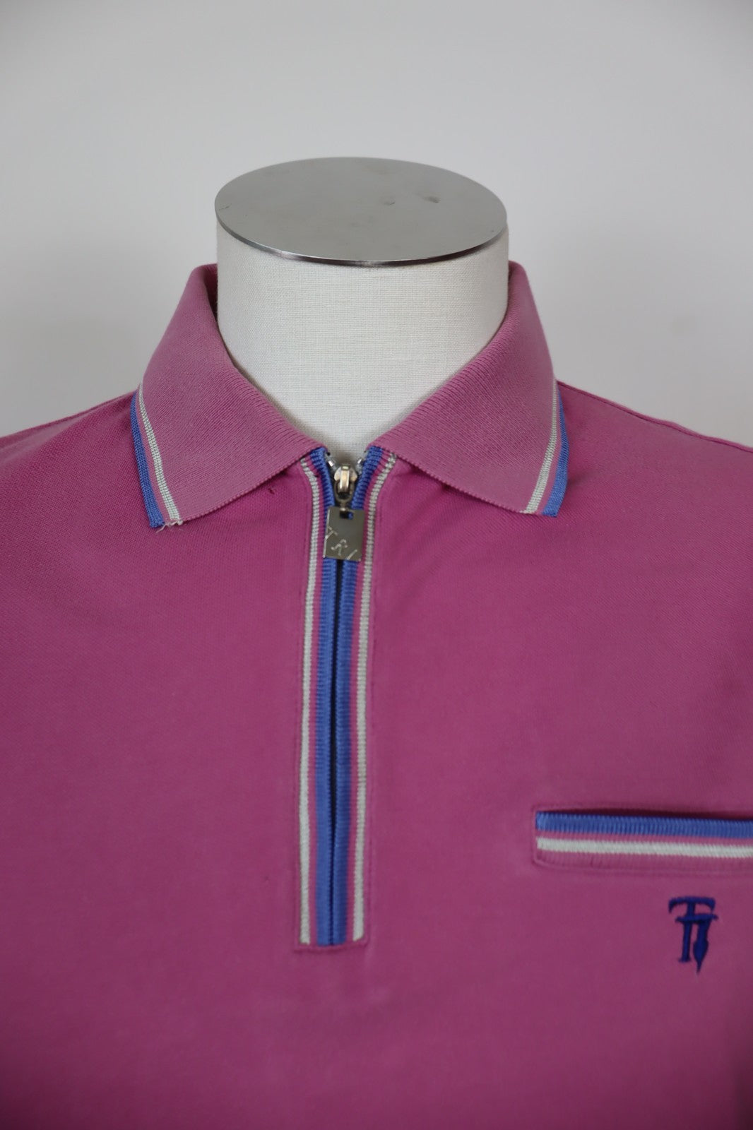 TRUSSARDI TRU POLO MAGLIA UOMO TG. M MAN T-SHIRT CASUAL VINTAGE COTONE CERNIERA