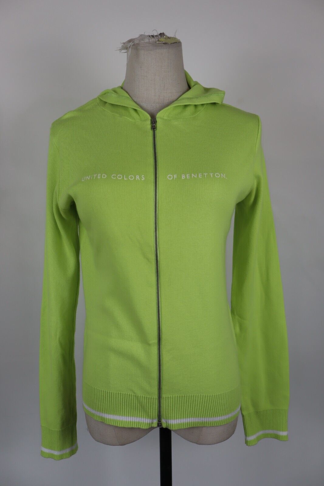 BENETTON FELPA CON ZIP CAPPUCCIO DONNA L WOMAN VINTAGE SPORT JACKET SWEATSHIRT