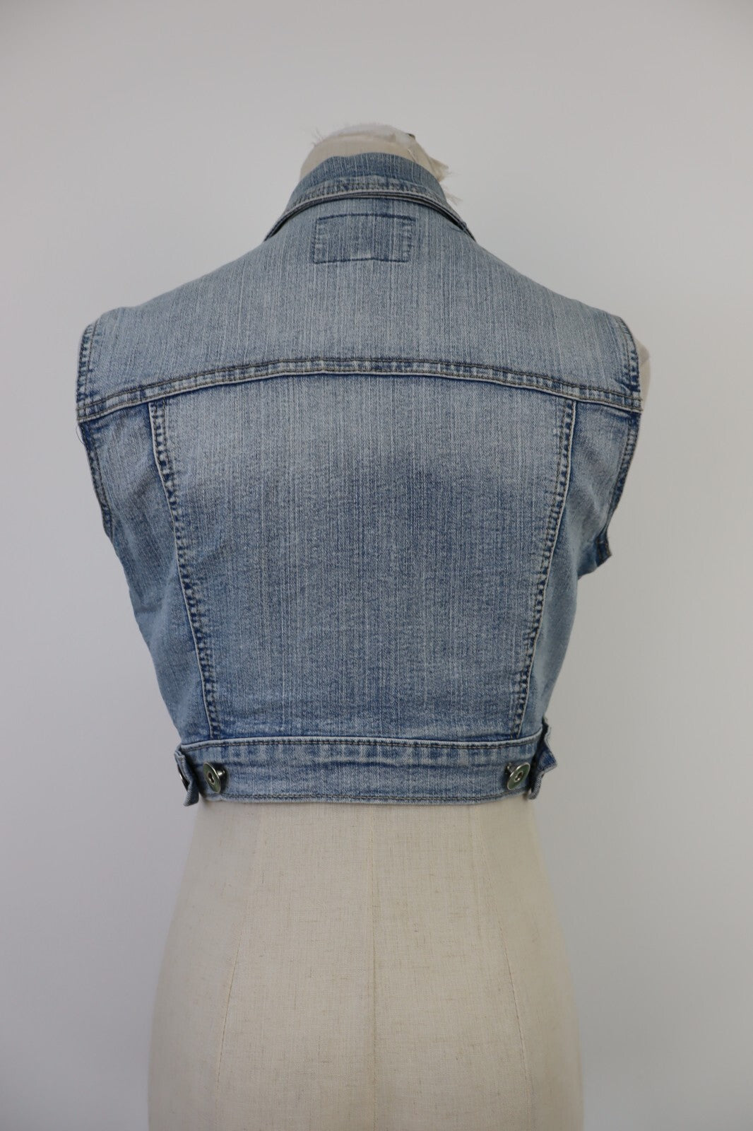 GIUBBINO JEANS GILLET SMANICATO DONNA S JACKET DENIM GRUNGE VINTAGE Y2K 2000'S