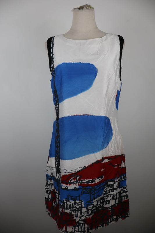 DESIGUAL VESTITO SMANICATO DONNA TG. 42 WOMAN CASUAL VINTAGE DRESS VISCOSA SETA