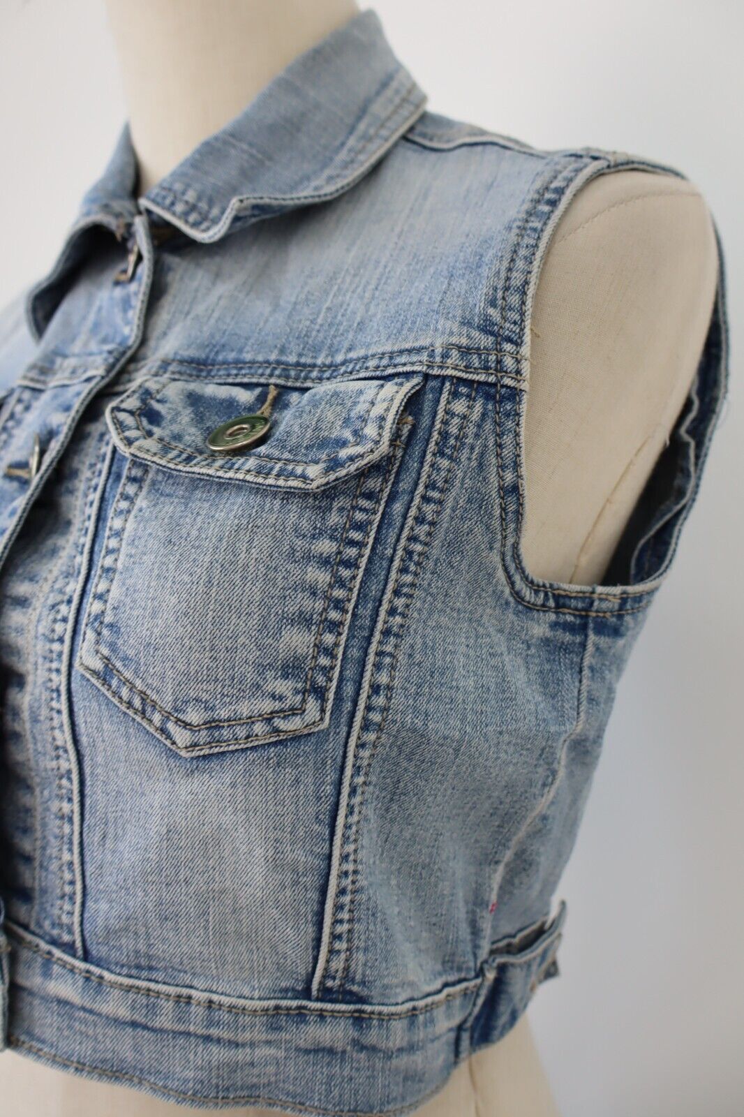 GIUBBINO JEANS GILLET SMANICATO DONNA S JACKET DENIM GRUNGE VINTAGE Y2K 2000'S