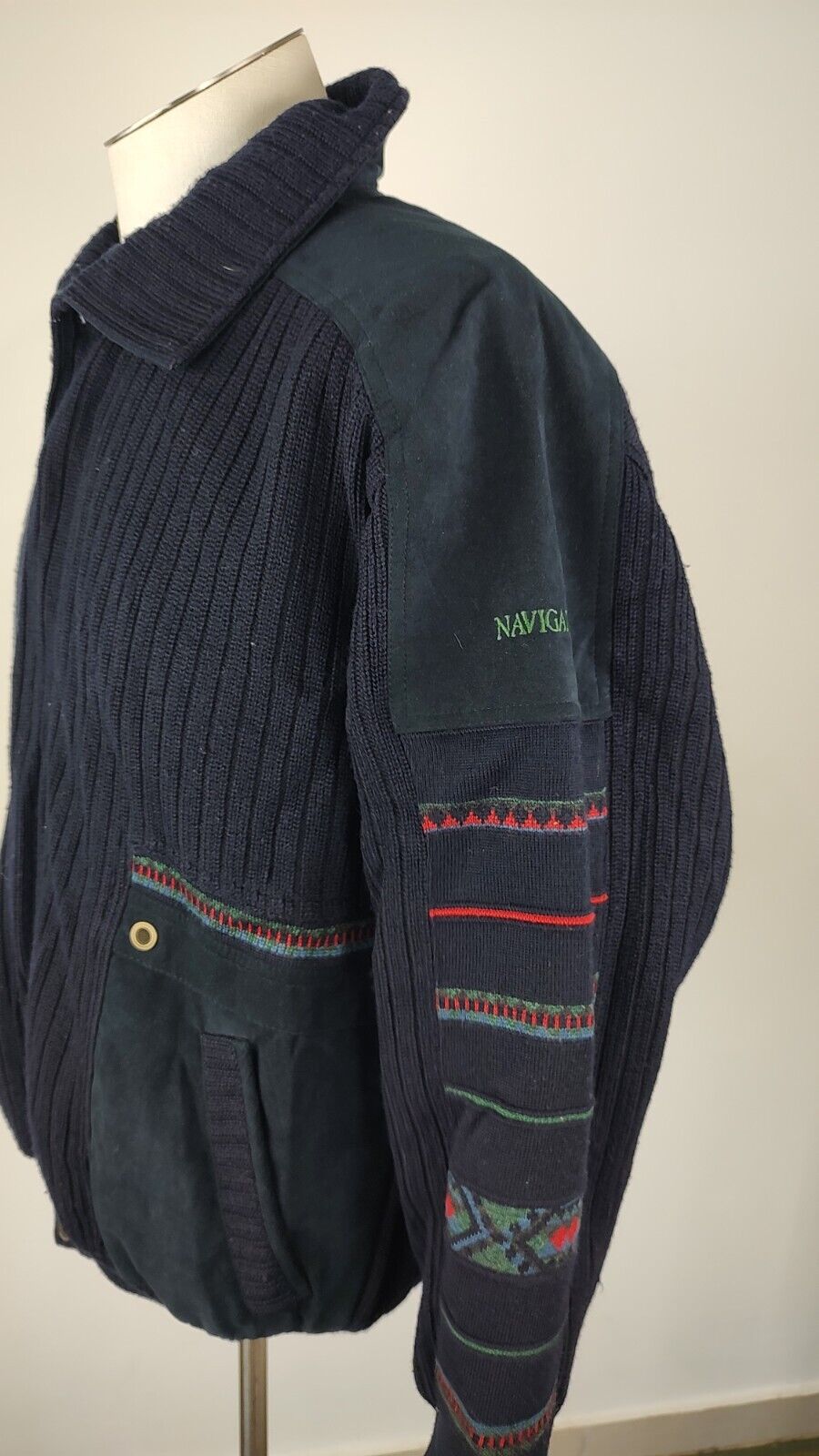 NAVIGARE GIUBBINO IMBOTTITO LANA PELLE UOMO Tg M MAN CASUAL VINTAGE JACKET