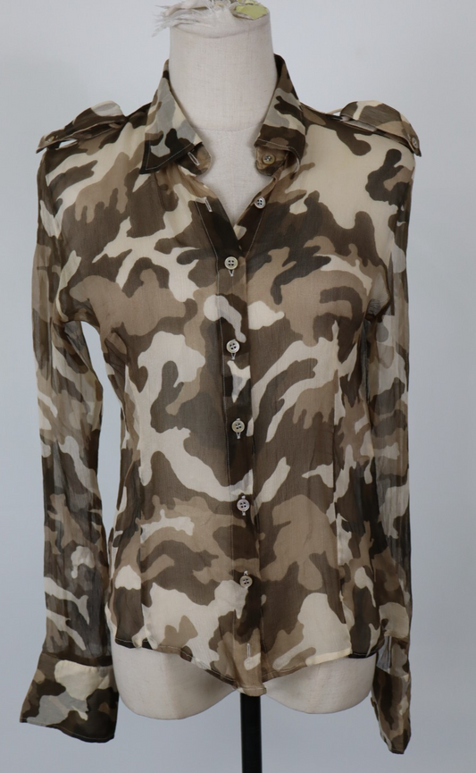 MARELLA CAMICIA  DONNA TG. 44 WOMAN SHIRT CASUAL VINTAGE SETA CAMOUFLAGE SILK