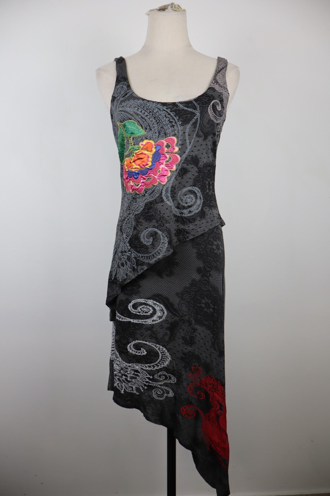 DESIGUAL VESTITO SMANICATO DONNA TG. M WOMAN CASUAL VINTAGE DRESS VISCOSA COTONE