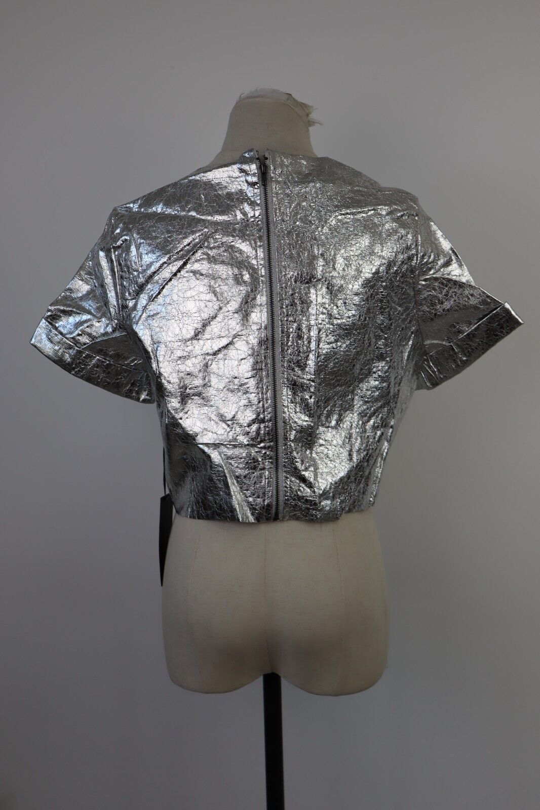 MAGLIA CROP TOP DONNA TG L T-SHIRT INDIE METALLIZZATO FUTURISTICO Y2K 2000'S