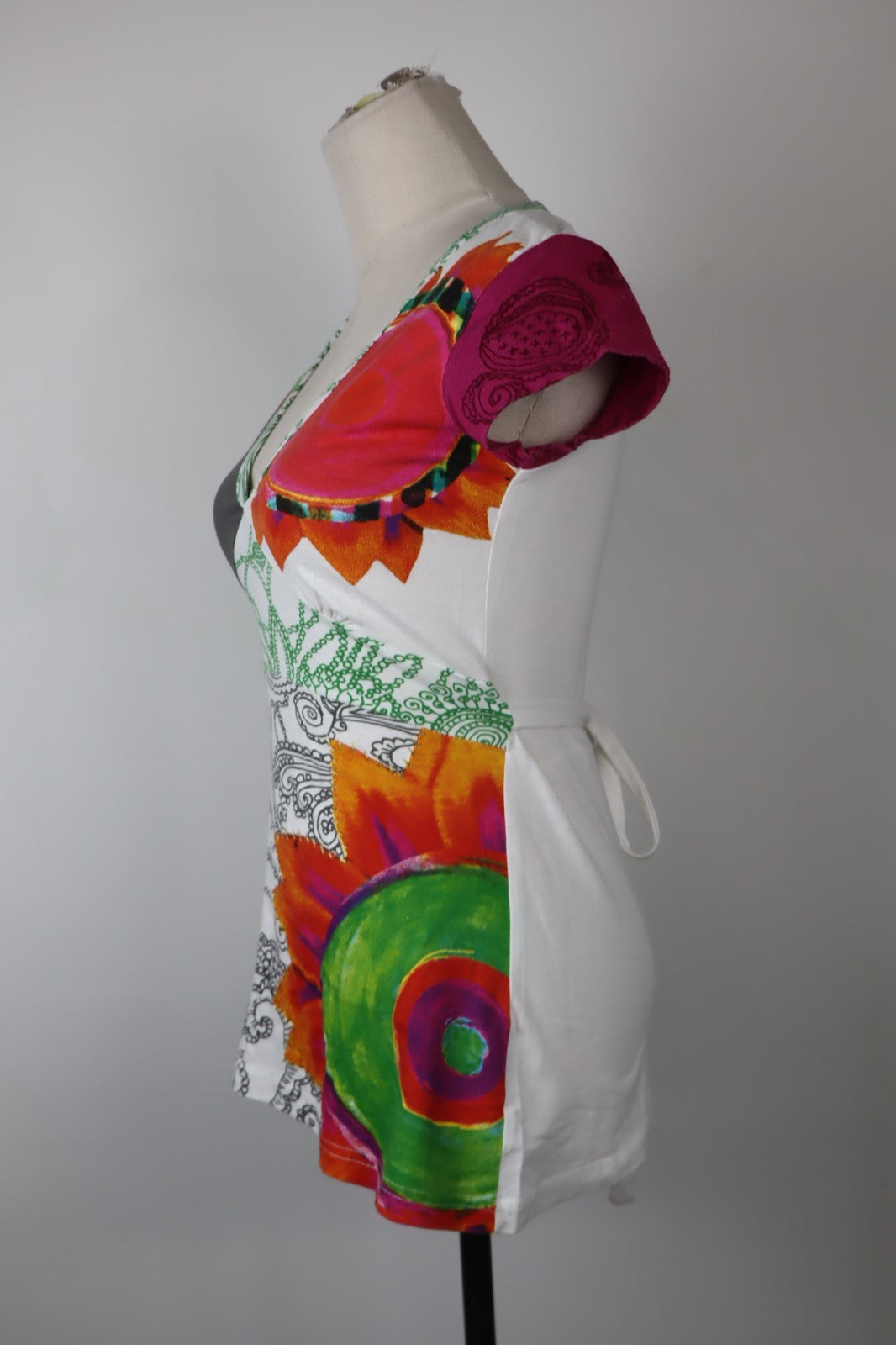 DESIGUAL MAGLIA DONNA TG. XS WOMAN CASUAL VINTAGE T-SHIRT  TOP CANOTTA COTONE