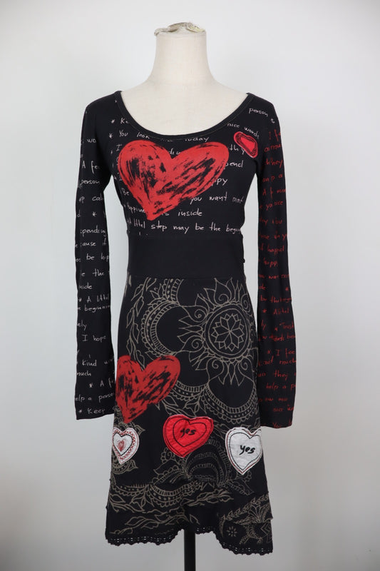 DESIGUAL VESTITO DONNA TG. S WOMAN CASUAL VINTAGE DRESS ABITO CUORE