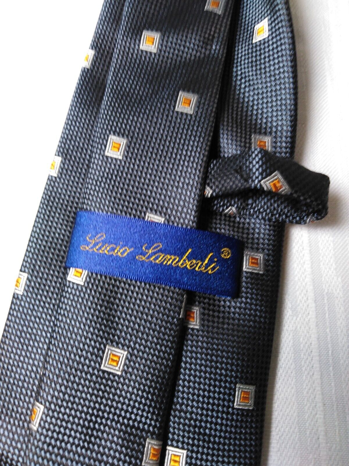 LUCIO LAMBERTI 100%  SILK TIE SETA CRAVATTA SELF TIPPED NECKTIE MADE ITALY