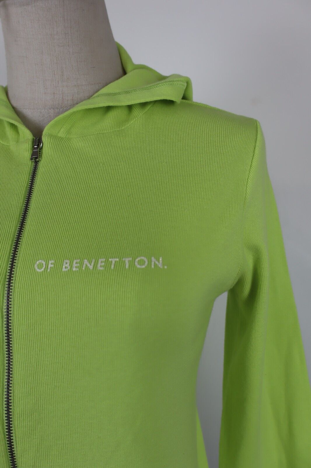 BENETTON FELPA CON ZIP CAPPUCCIO DONNA L WOMAN VINTAGE SPORT JACKET SWEATSHIRT