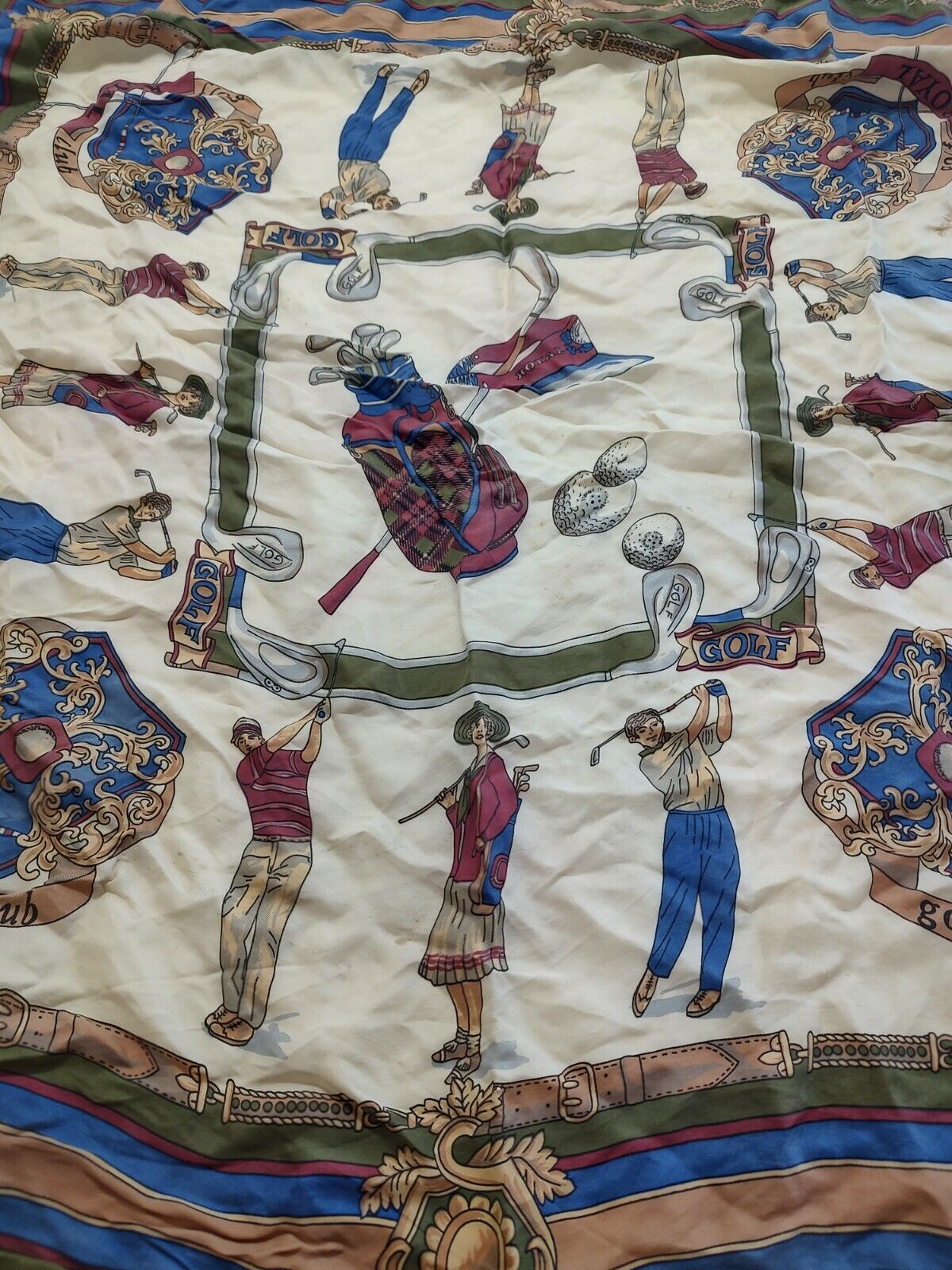 GOLF ROYAL CLUB FOULARD 100% SILK SETA SCARVES SCARF SQUARE MADE IN ITALY UNISEX