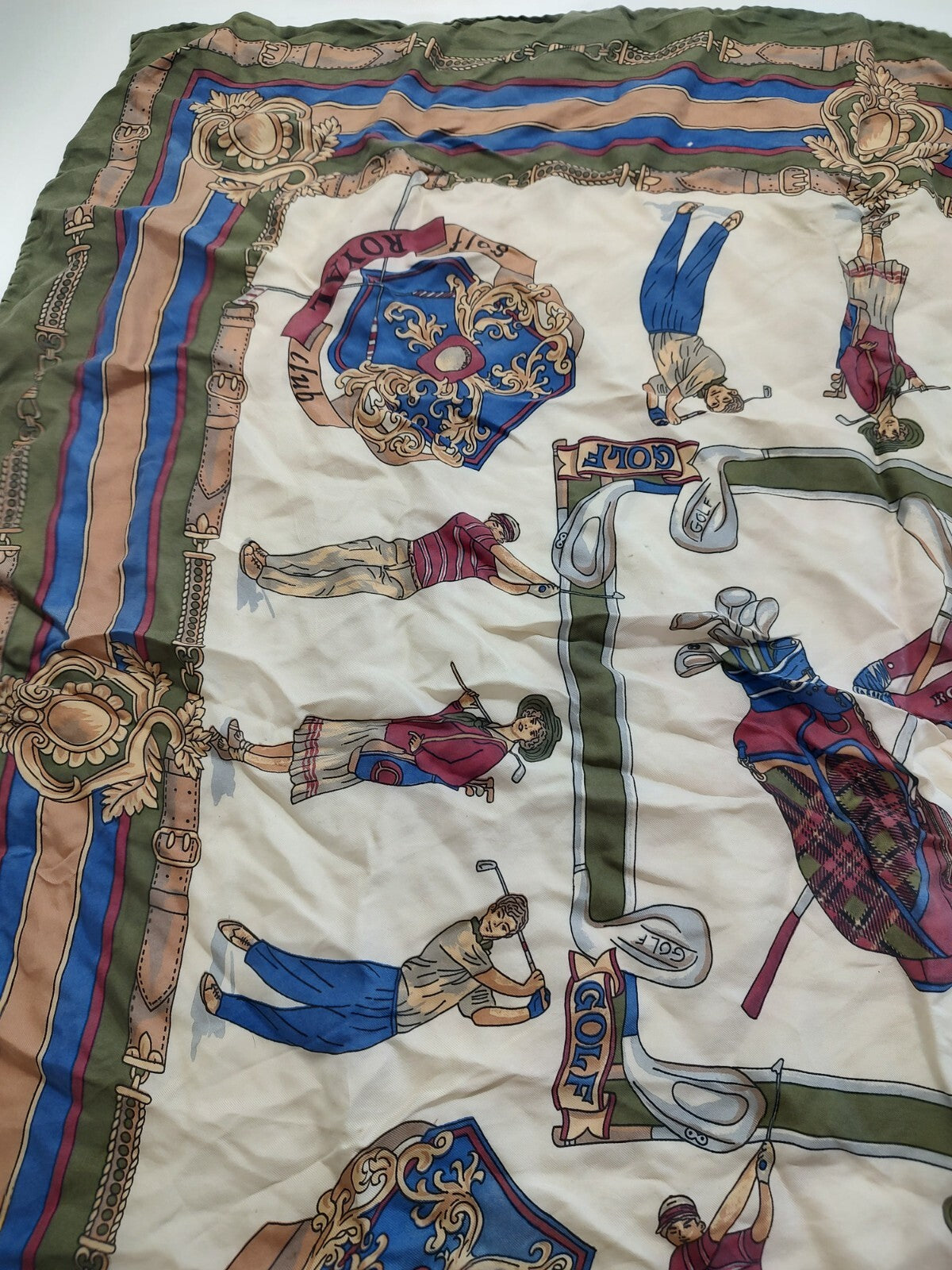 GOLF ROYAL CLUB FOULARD 100% SILK SETA SCARVES SCARF SQUARE MADE IN ITALY UNISEX