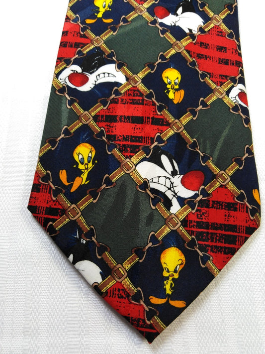 WARNER BROSS TIE CRAVATTA NECKTIE VINTAGE ITALY CLASSIC TWEETY SYLVESTER