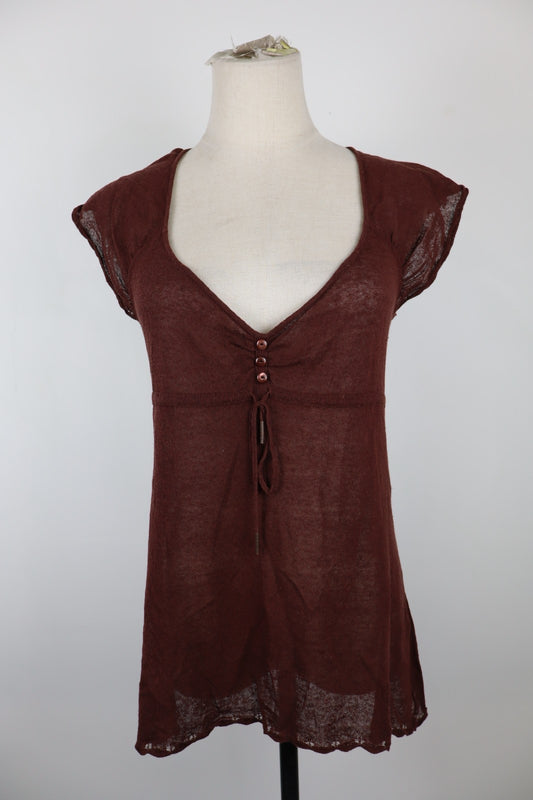 LIU JO MAGLIA SMANICATA DONNA TG. M WOMAN CASUAL VINTAGE T-SHIRT TOP COTONE LINO