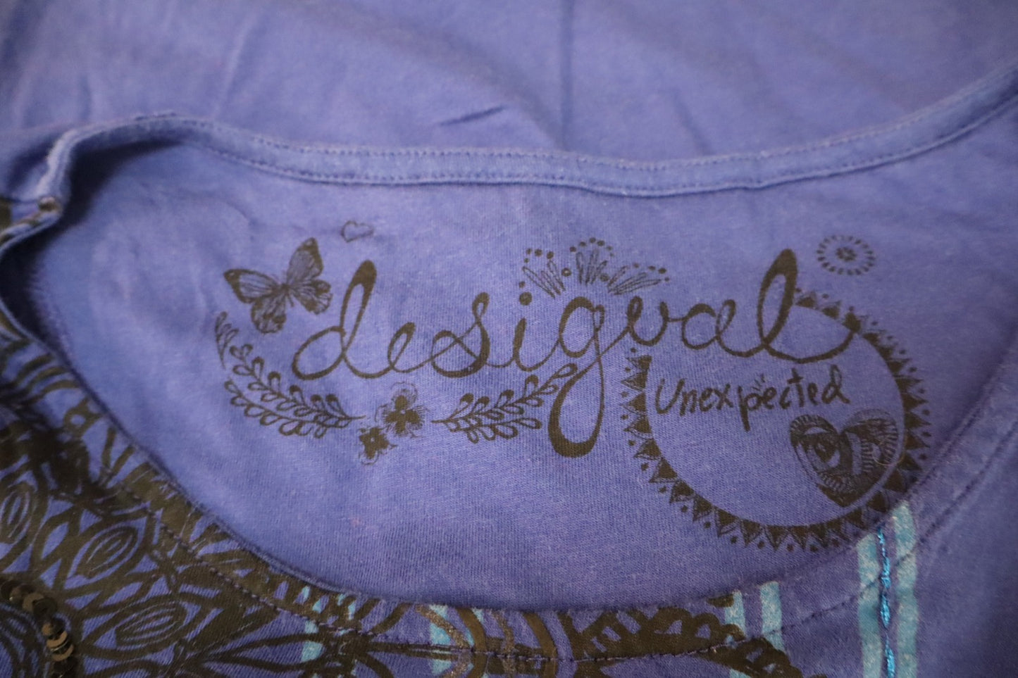 DESIGUAL MAGLIA DONNA TG. S WOMAN CASUAL VINTAGE T-SHIRT TOP COTONE PAILETTES