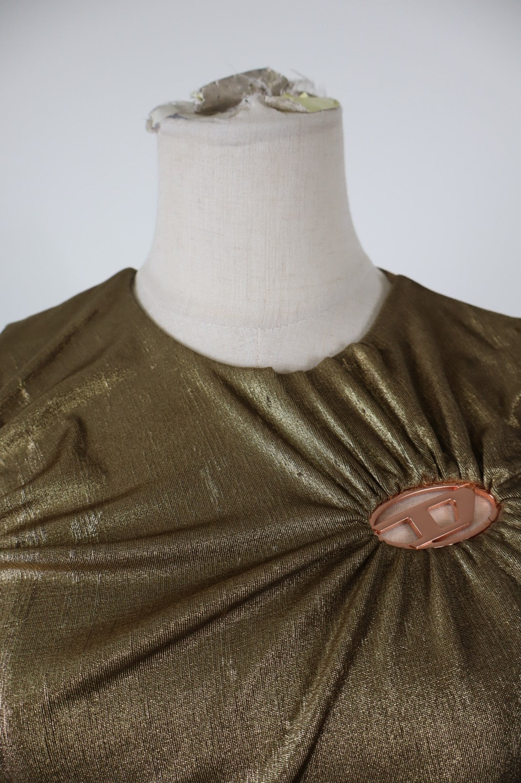 DIESEL MAGLIA DONNA TG. XS WOMAN CASUAL VINTAGE T-SHIRT TOP POLIURETANO ORO