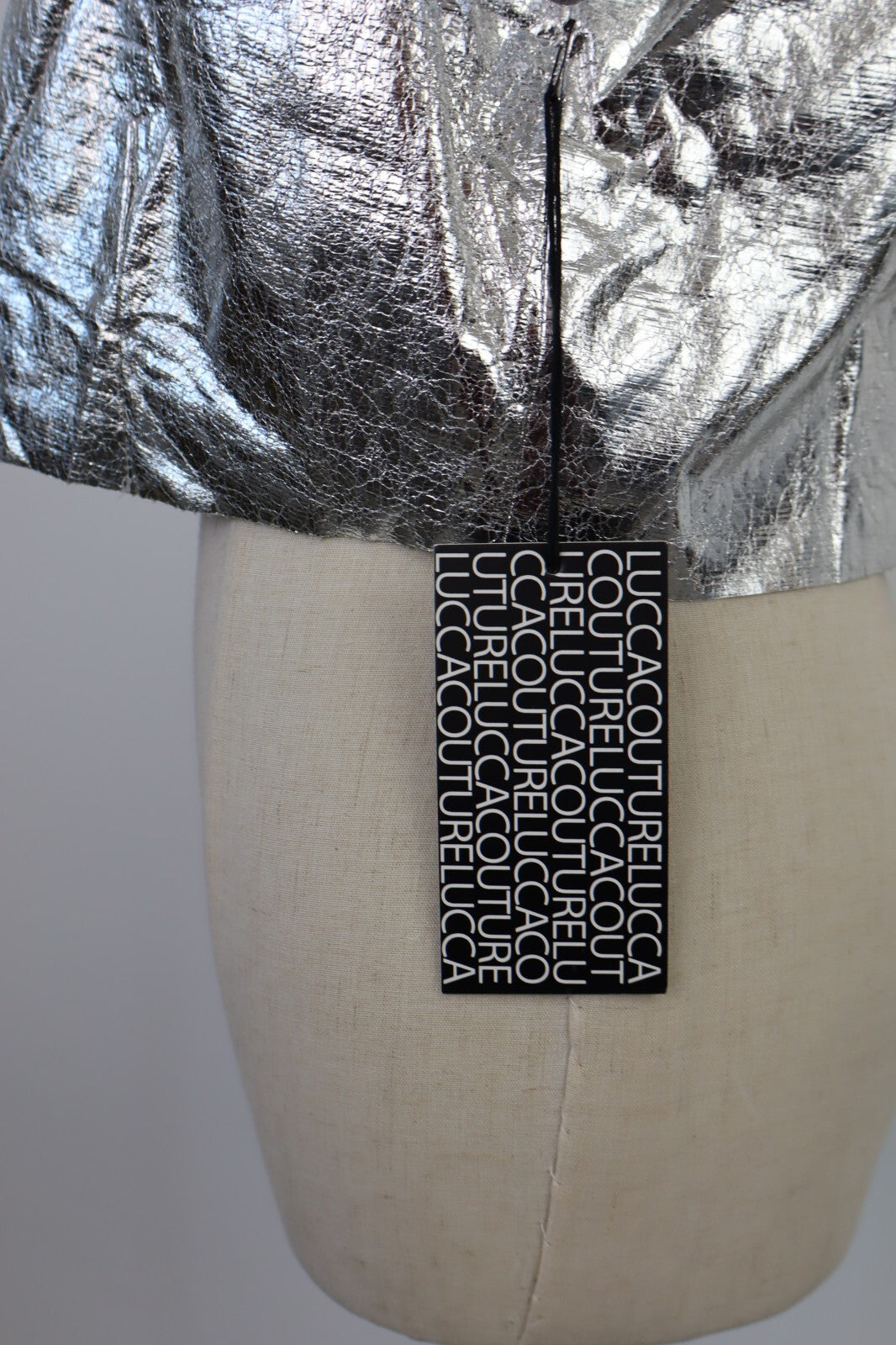 MAGLIA CROP TOP DONNA TG L T-SHIRT INDIE METALLIZZATO FUTURISTICO Y2K 2000'S