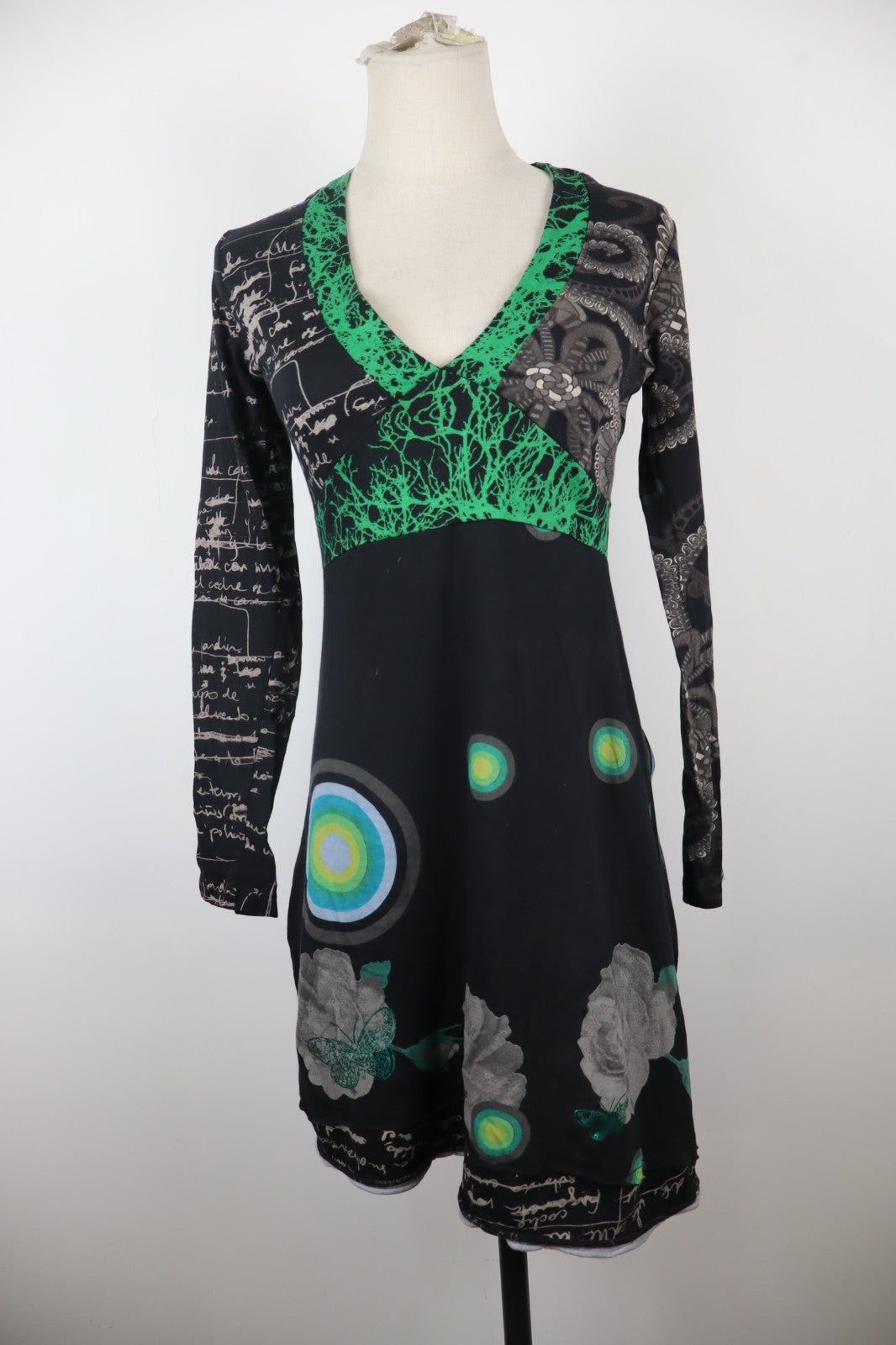 DESIGUAL VESTITO MANICA LUNGA DONNA TG. L WOMAN CASUAL VINTAGE DRESS ABITO LOGO