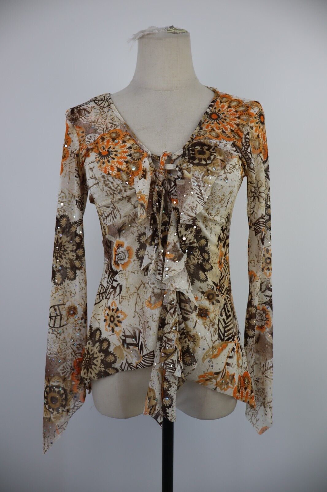 MAGLIA DONNA TG M WOMAN T-SHIRT FUNKY CHIC CHIFFON PAILLETTES VINTAGE Y2K 2000'S