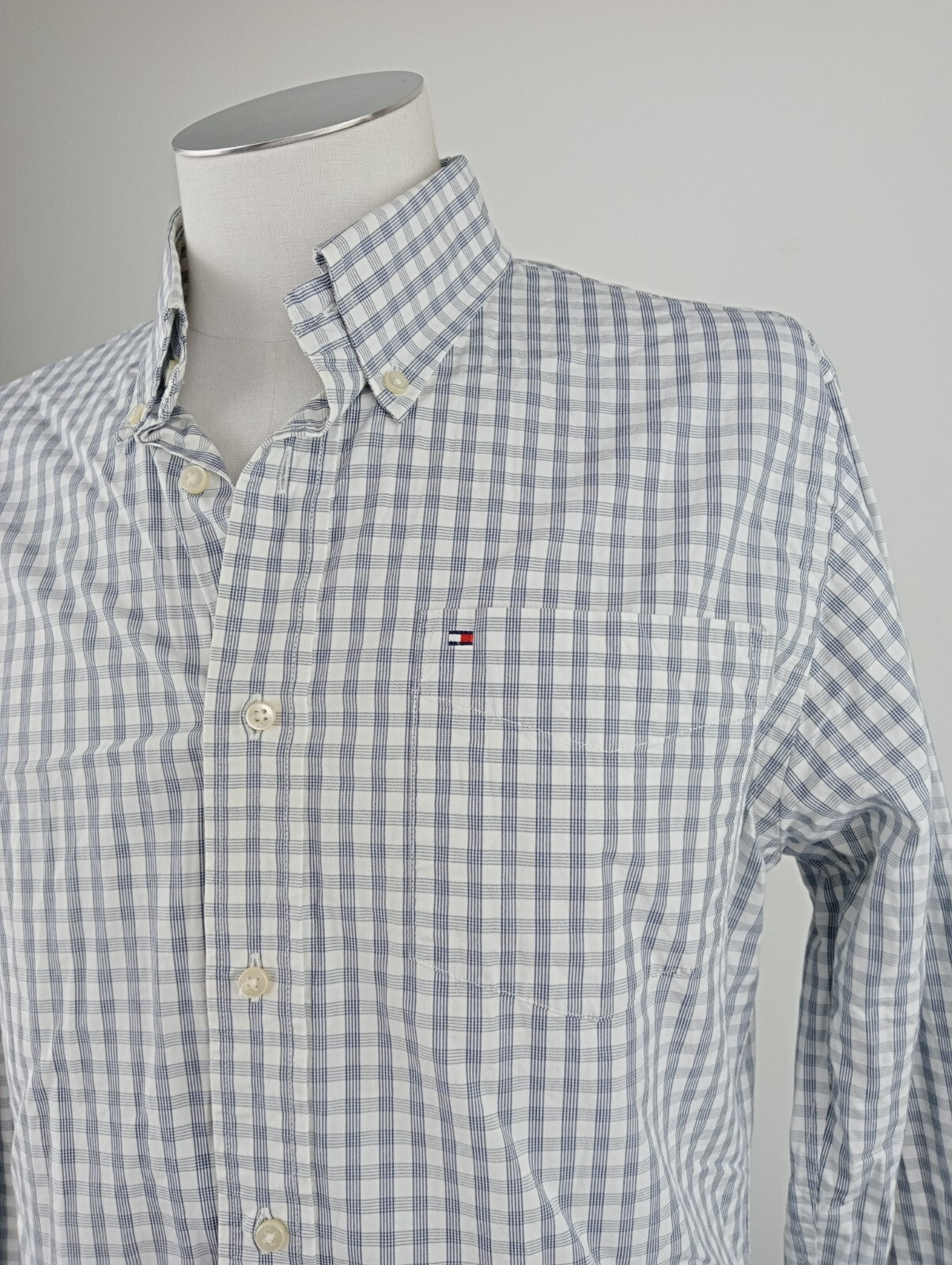 TOMMY HILFIGER CAMICIA UOMO COTONE L 16 1/2  MAN CASUAL VINTAGE SHIRT ITALY