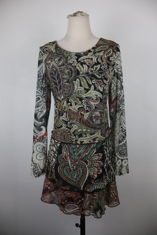 DESIGUAL VESTITO DONNA TG L WOMAN CASUAL VINTAGE DRESS ABITO MANICA LUNGA VELATO