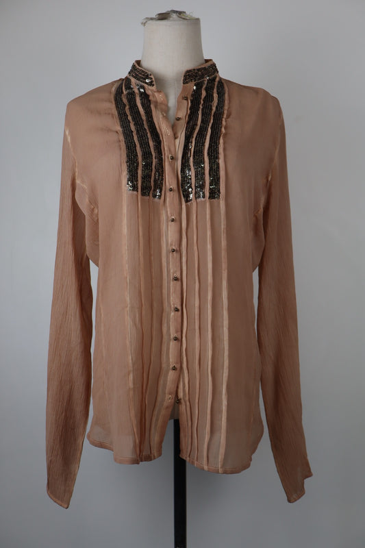 GUESS CAMICIA DONNA TG. L WOMAN SHIRT CASUAL VINTAGE  BLUSA PAILLETTES