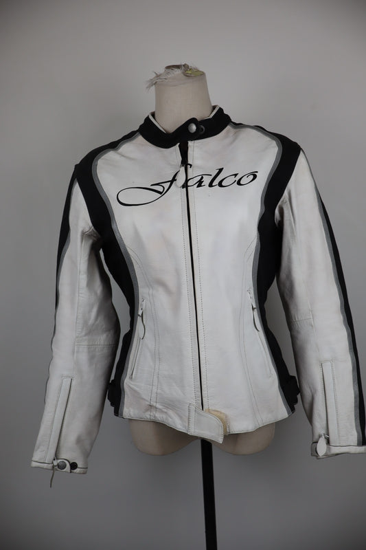 FALCO GIUBBINO PELLE MOTO DONNA Tg 44 BIKERS WOMAN VINTAGE JACKET PROTEZIONI