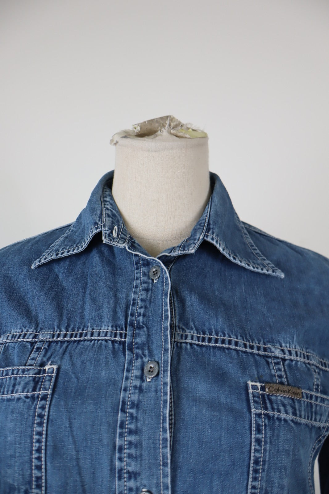 CALVIN KLEIN CK CAMICIA DONNA TG. M WOMAN SHIRT CASUAL VINTAGE COTONE DENIM
