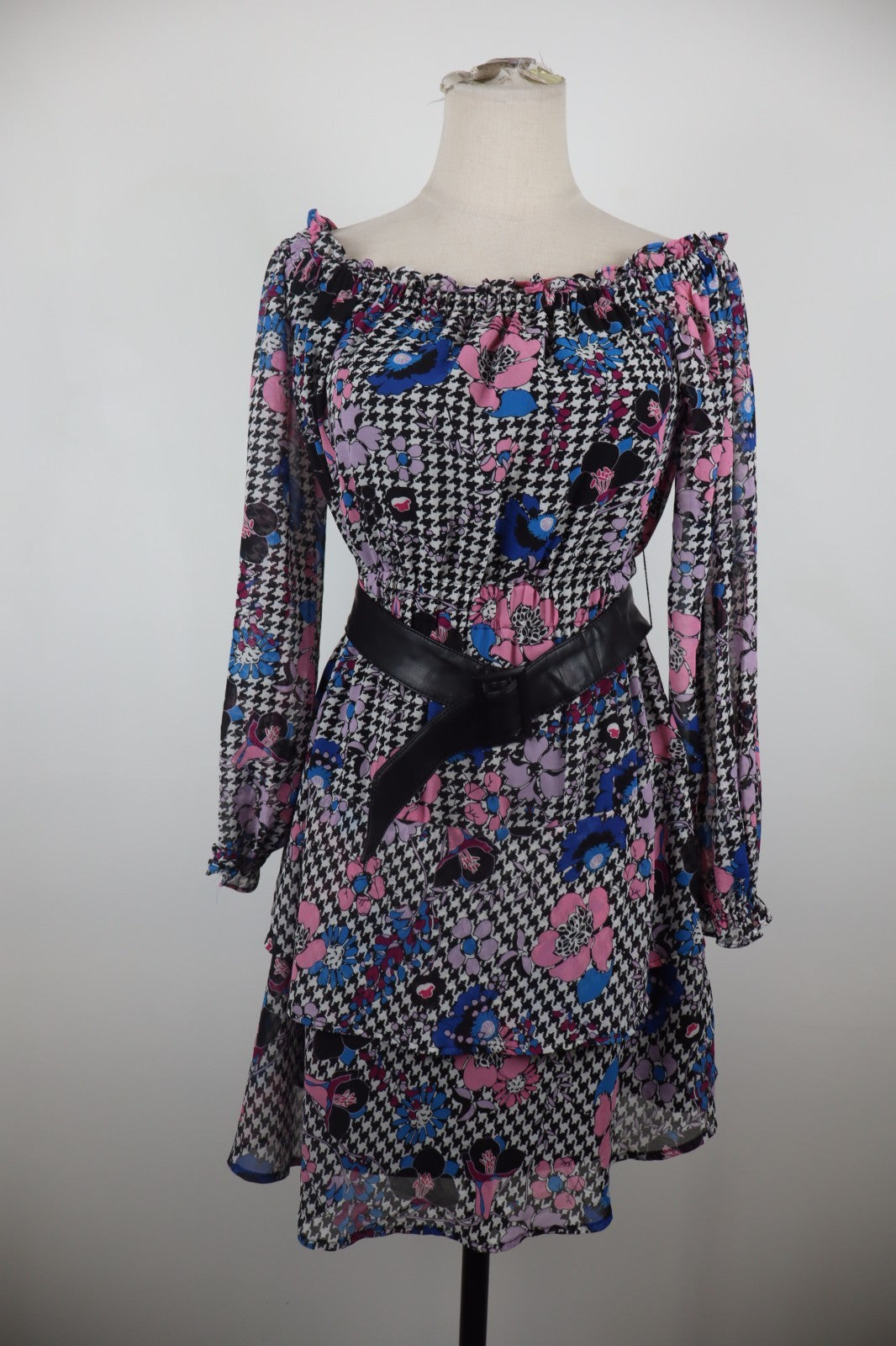 GUESS VESTITO ABITO DONNA TG XS WOMAN CASUAL VINTAGE DRESS MANICA LUNGA CINTURA