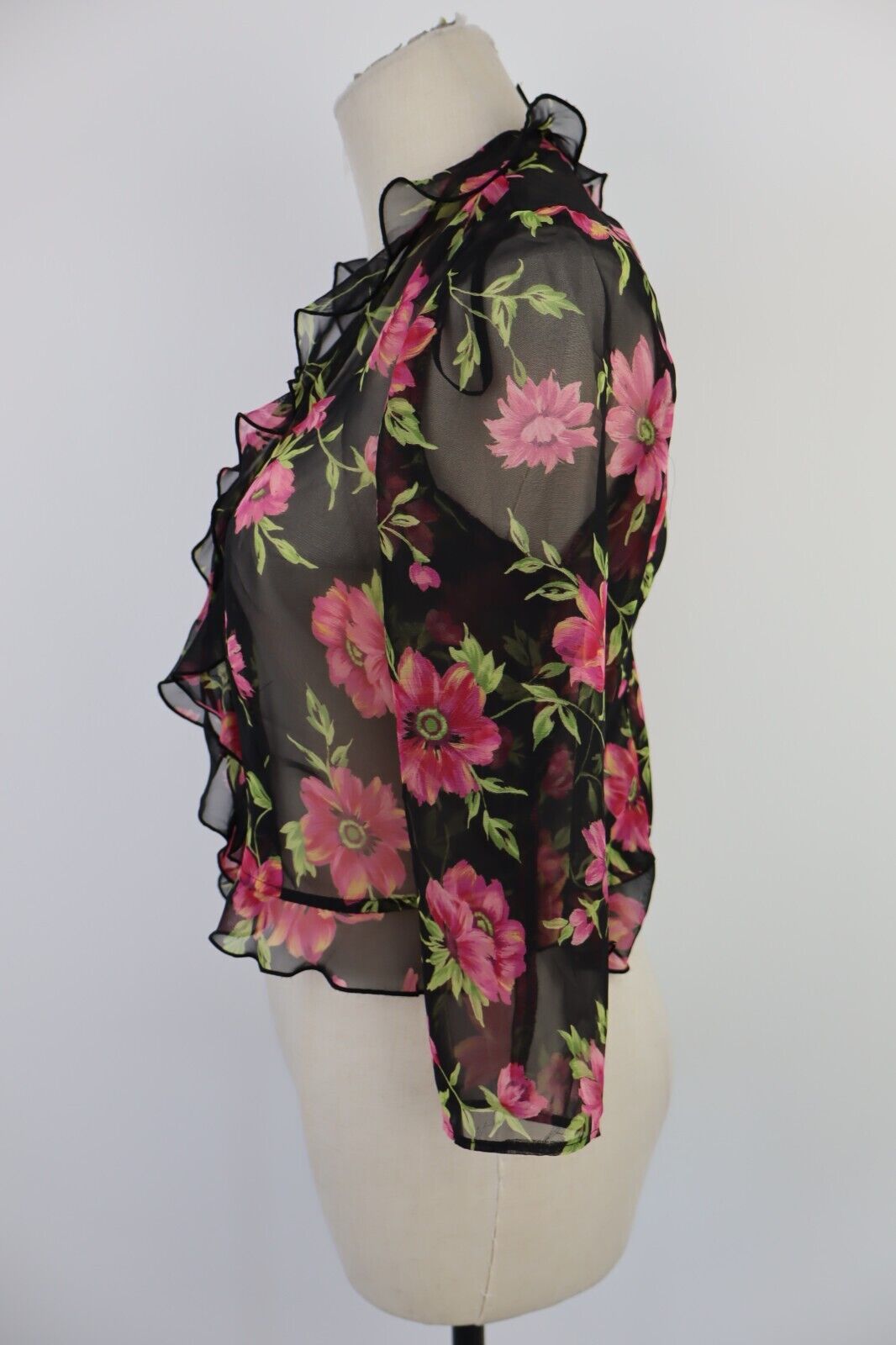 CAMICIA DONNA TG L WOMAN SHIRT TRASPARENTE SEXY CHIC VOLANT VINTAGE Y2K 2000'S