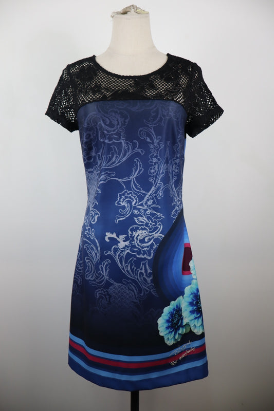 DESIGUAL VESTITO MANICA CORTA DONNA TG 40 WOMAN CASUAL VINTAGE DRESS ABITO PIZZO