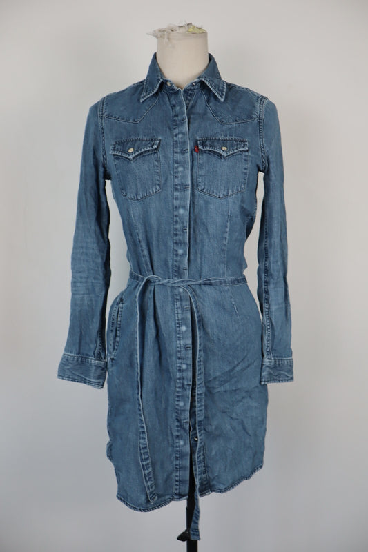 LEVI'S VESTITO CAMICIA JEANS DENIM DONNA TG. XS  WOMAN CASUAL VINTAGE DRESS