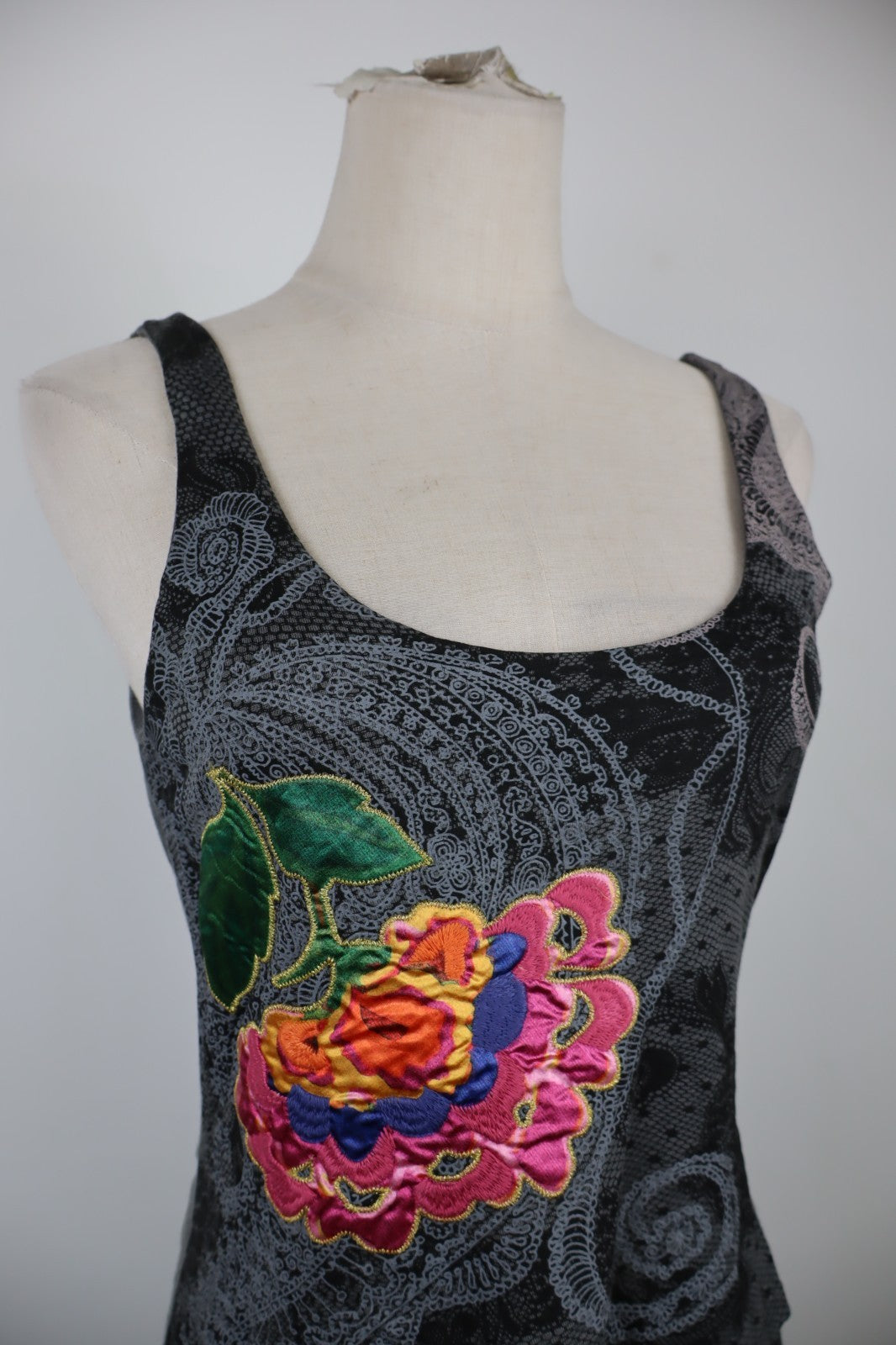 DESIGUAL VESTITO SMANICATO DONNA TG. M WOMAN CASUAL VINTAGE DRESS VISCOSA COTONE