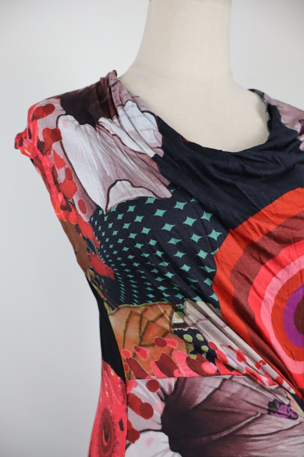 DESIGUAL VESTITO SMANICATO DONNA TG. M WOMAN CASUAL VINTAGE DRESS VISCOSA NODO