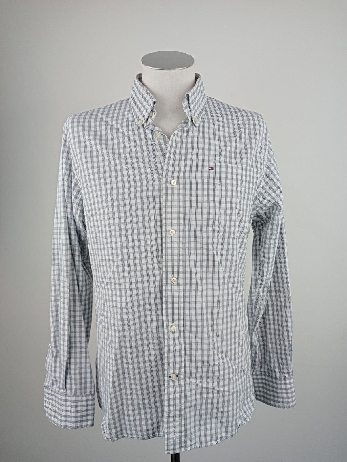 TOMMY HILFIGER CAMICIA UOMO COTONE L 16 1/2  MAN CASUAL VINTAGE SHIRT ITALY