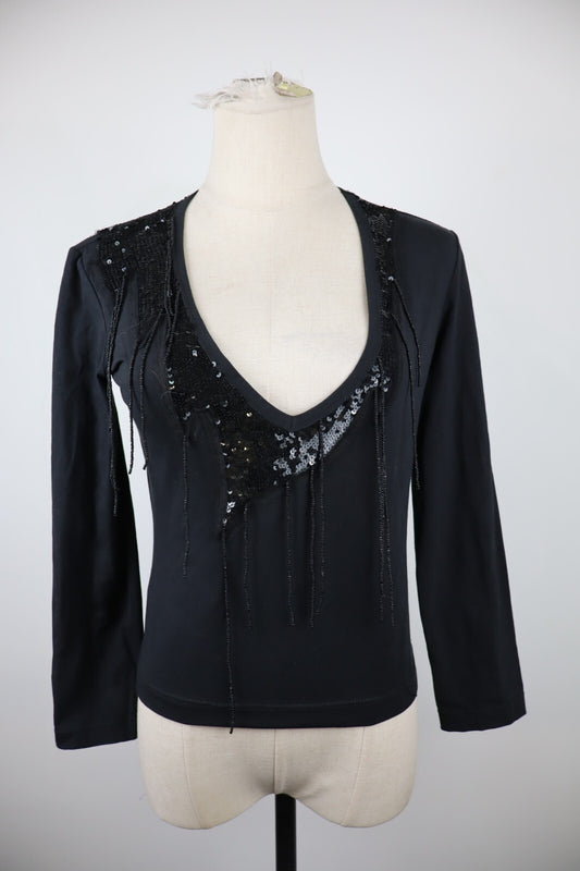 JOHN RICHMOND MAGLIA DONNA TG. 42 WOMAN CASUAL VINTAGE T-SHIRT PAILETTES CON TAG